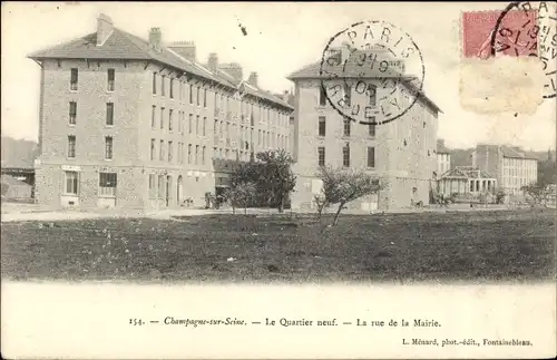 Ak Champagne sur Seine Seine et Marne, Le Quartier neuf, La rue de la Mairie