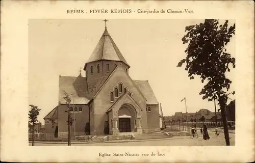 Ak Reims Marne, Foyer Remois, Eglise Saint Nicaise vue de face