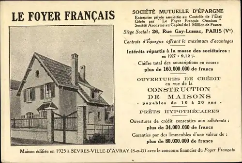 Ak Ville d'Avray Hauts  de Seine, Maison, Le Foyer Francais, Societe Mutuelle d'Epargne