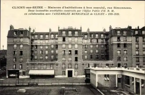 Ak Clichy Hauts de Seine, Maisons d'habitations a bon marche, Rue Simonneau