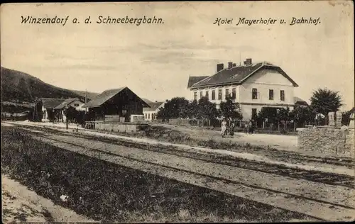 Ak Winzendorf an der Schneebergbahn Niederösterreich, Hotel Mayerhofer, Bahnhof