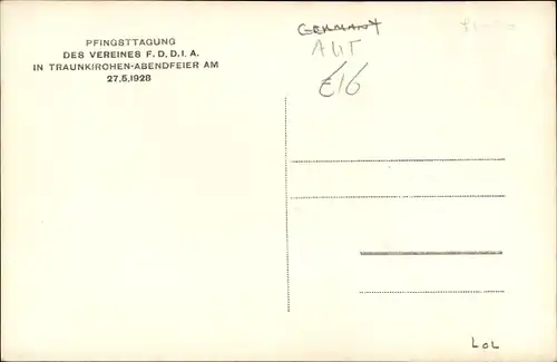 Ak Traunkirchen am Traunsee Oberösterreich, Pfingsttagung des Vereines F.D.D.I.A 1928, Abendfeier