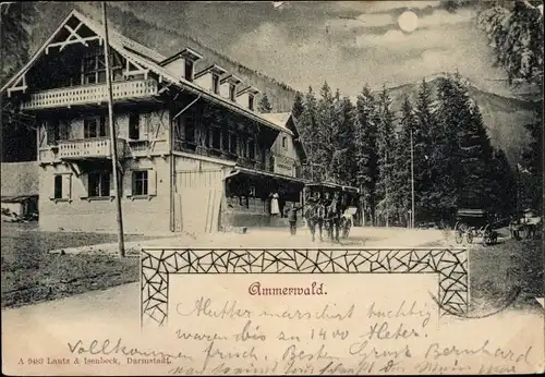 Mondschein Ak Ammerwald Reutte in Tirol, Gasthaus