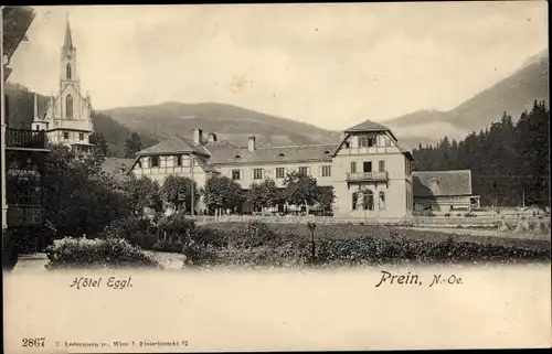 Ak Prein Reichenau an der Rax Niederösterreich, Hotel Eggl, Kirche