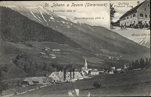 Ak Sankt Johann am Tauern Steiermark, Gesamtansicht, Gasthaus, Bruderkogl, Bösensteingruppe, Hengst