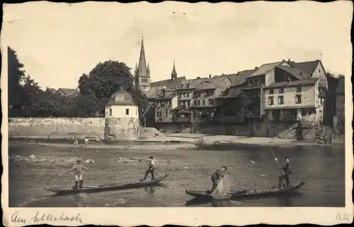 Foto Ak Bad Kreuznach in Rheinland Pfalz, Am Ellerbach, Fischerboote