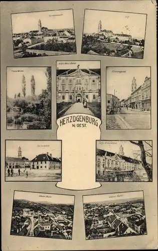 Ak Herzogenburg in Niederösterreich, Panorama, Schloss, Markt, Stift