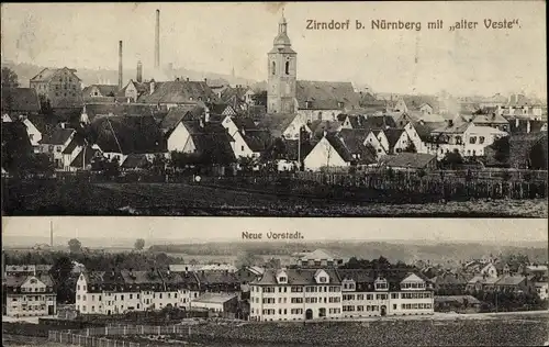 Ak Zirndorf in Mittelfranken, Gesamtansicht, Alte Veste, Neue Vorstadt