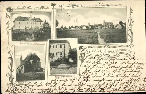 Ak Herzogenaurach in Franken Bayern, Liebfrauenhaus, Teilansicht, Kirche, Kriegerdenkmal