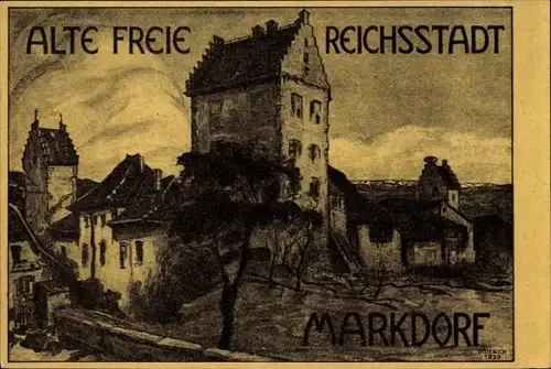 Künstler Ak Emerich, Markdorf im Bodenseekreis Baden Württemberg, Ortspartie, Turm