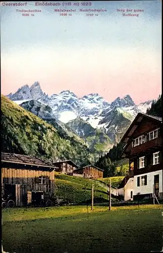 Ak Einödsbach Oberstdorf im Oberallgäu Schwaben, Blick vom Hof zu den Bergen