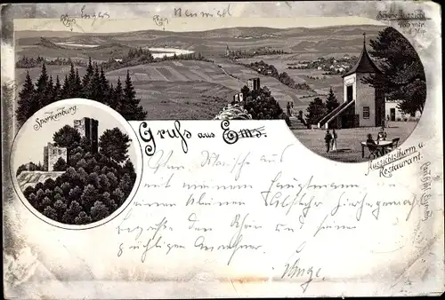 Litho Bad Ems an der Lahn, Sporkenburg, Aussichtsturm, Restaurant