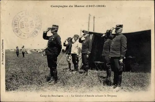 Ak Marokko, Camp de Boucheron, General d'Amade salutant le Drapeau