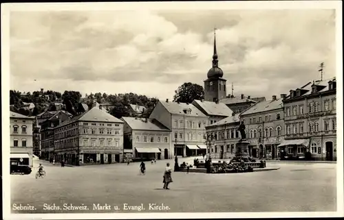 Ak Sebnitz Sächsische Schweiz, Markt, Evangelische Kirche
