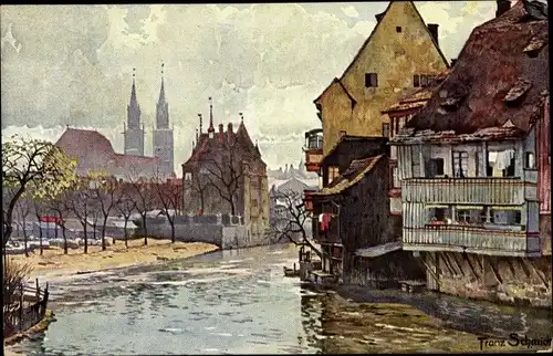 Künstler Ak Schmidt, F., Nürnberg in Mittelfranken, Partie an der Insel Schütt