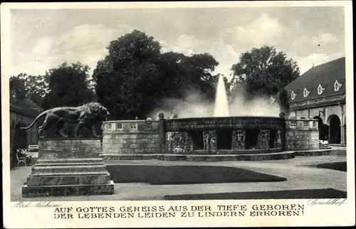 Ak Bad Nauheim in Hessen, Sprudelhof, Löwenstatue, Springbrunnen