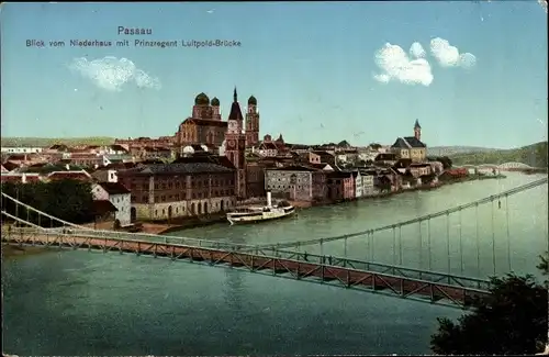 Ak Passau in Niederbayern, Blick vom Niederhaus mit Prinzregent Luitpold Brücke