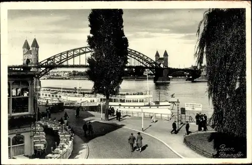 Ak Bonn am Rhein, Rheinufer, Brücke, Dampfer