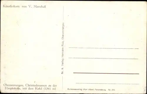 Künstler Ak V. Marschall, Oberammergau in Oberbayern, Christusbrunnen an der Hauptstraße