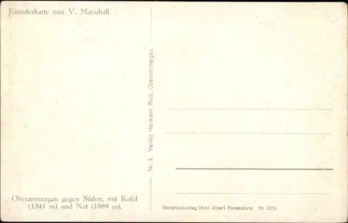 Künstler Ak V. Marschall, Oberammergau in Oberbayern, Teilansicht mit Kofel und Not