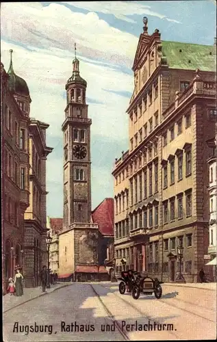 Künstler Ak Augsburg in Schwaben, Rathaus und Perlachturm