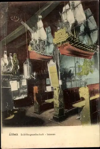 Ak Hansestadt Lübeck, Restaurant Schiffergesellschaft, Innenansicht
