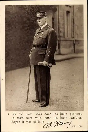 Ak Général Philippe Pétain, Zitat 1940