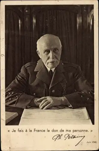 Ak Portrait du President Francais Philippe Petain, Zitat