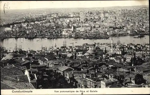 Ak Konstantinopel Istanbul Türkei, Panoramablick über die Stadt mit Galataturm
