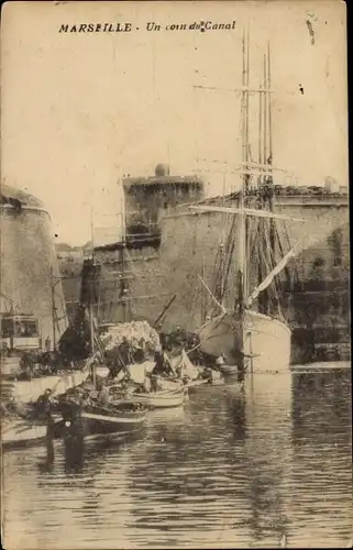 Ak Marseille Bouches du Rhône, Hafen, Segelschiff