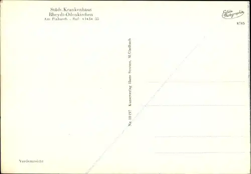 Ak Rheydt Mönchengladbach am Niederrhein, Städt. Krankenhaus