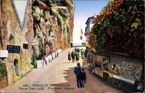 Ak Grimaldi di Ventimiglia Liguria, Ponte San Luigi, Frontiere Italiana