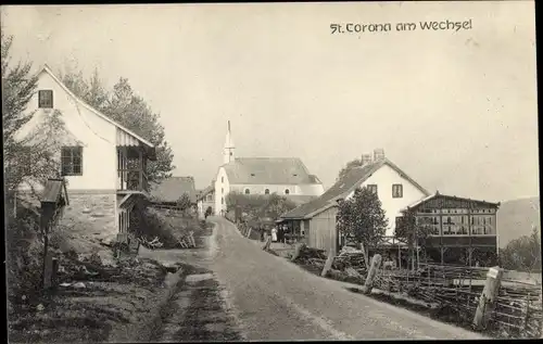 Ak St Corona am Wechsel in Niederösterreich, Straßenpartie, Kirche