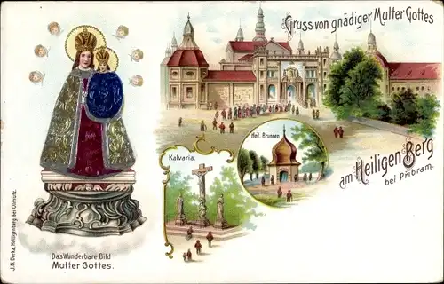 Präge Litho Příbram Pibrans Mittelböhmen, Kloster Svatá Hora, Wallfahrtsort, Kalvarienberg, Brunnen