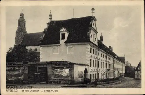 Ak Amberg in der Oberpfalz Bayern, Georgskirche und Gymnasium