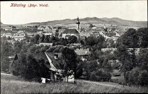 Ak Bad Kötzting im Bayerischen Wald, Totalansicht der Ortschaft, Kirche