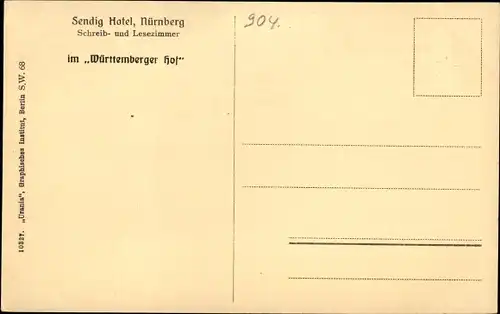 Ak Nürnberg in Mittelfranken Bayern, Hotel Württemberger Hof, Innenansicht, Schreib und Lesezimmer