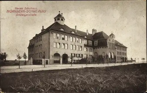 Ak Schweinau Nürnberg in Mittelfranken Bayern, Neues Schulhaus, Ambergerstraße