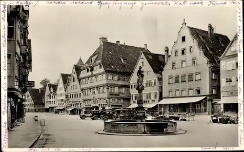 Ak Biberach an der Riß in Oberschwaben, Marktplatz, Brunnen, Geschäfte