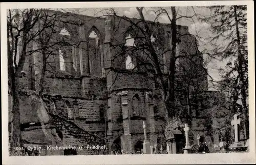 Ak Oybin in der Oberlausitz, Kirchenruine, Friedhof