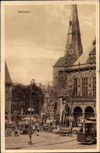 Ak Hansestadt Bremen, Marktplatz, Roland, Straßenbahn, Siegelmarke Siegpost