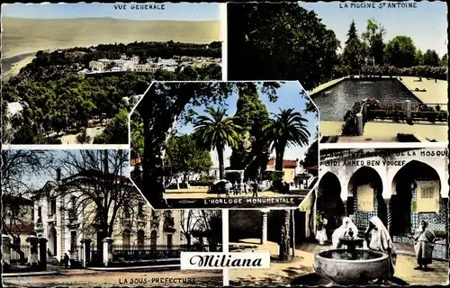 Ak Miliana Ain Defla Algerien, La Piscine St. Antoine, La Sous Prefecture, L'Horloge Monumentale