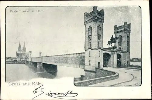 Ak Köln am Rhein, Feste Brücke und Dom