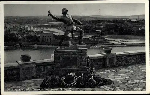 Ak Ehrenbreitstein Koblenz am Rhein, Ehrenmal d. ehem. 28. Inf. Rgt.