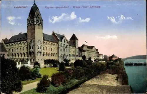 Ak Koblenz am Rhein, Regierungsgebäude, Grand Hotel Bellevue