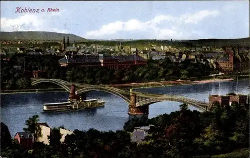 Ak Koblenz am Rhein, Stadtbild mit Brücke, Salondampfer