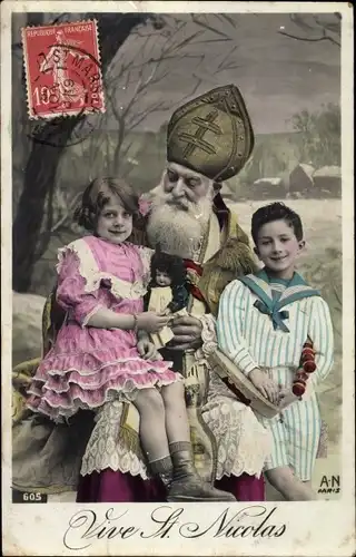 Ak Frohe Weihnachten, Vive St. Nicolas, Nikolaus, Kinder, Puppe