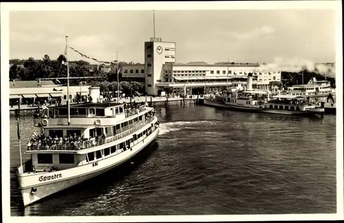 Ak Friedrichshafen am Bodensee, Hafenbahnhof, Dampfer Schwaben