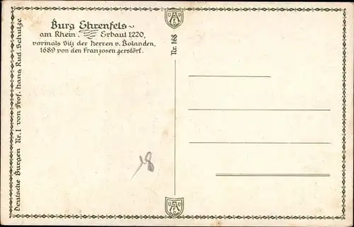 Künstler Ak Schulze, H. R., Rüdesheim am Rhein, Burg Ehrenfels