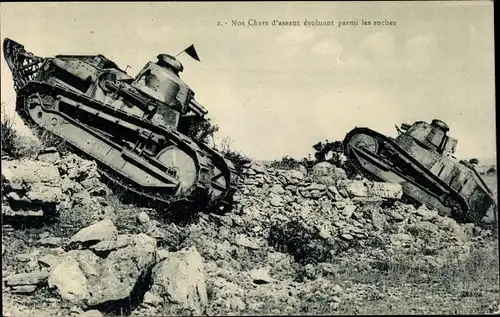 Ak Nos Chars d'assaut évoluant parmi les roches, Französische Panzer